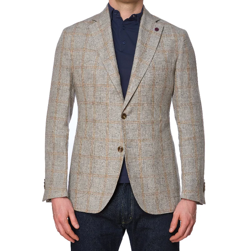 SARTORIA PARTENOPEA Gray Plaid Linen-Cotton Jacket NEW Current Model Sporty Men's Athleisure 