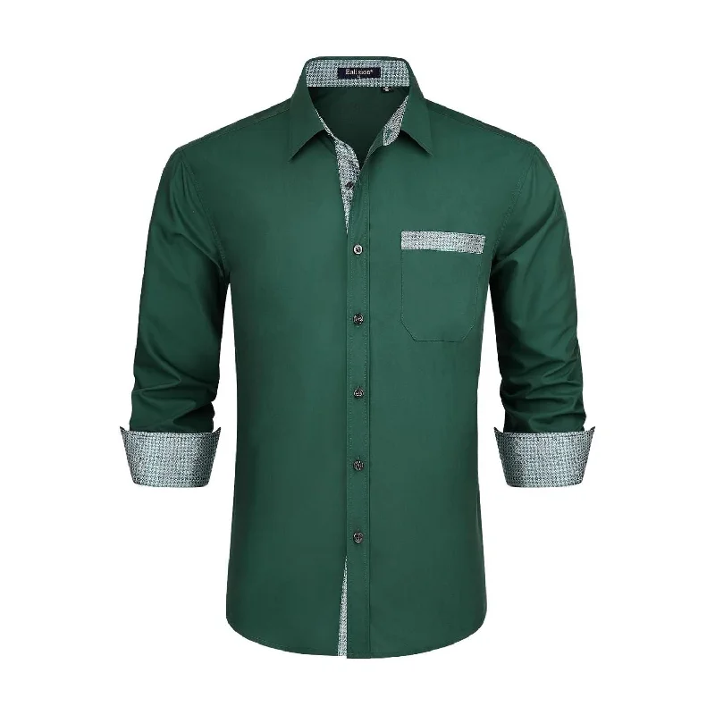 Men's Patchwork Dress Shirt with Pocket - 02-GREEN-1 Relaxed Men's Australian 