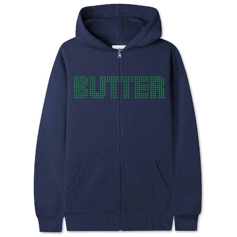 Butter Goods Stars Zip-Thru Hoodie Navy Stylish Men's Neon