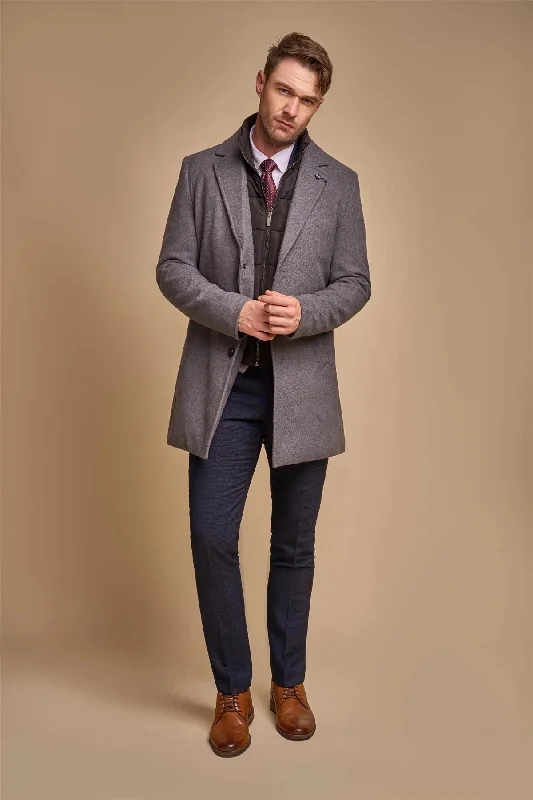 Men's Grey Overcoat Wool Blend Classic Trench Coat Winter Jacket Bohemian Men's Free