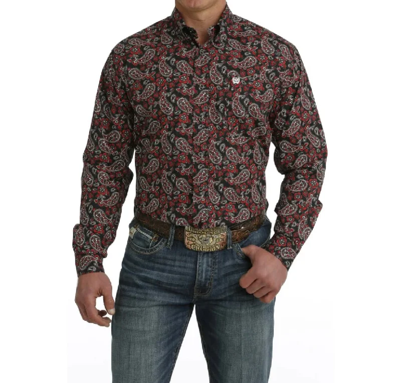 Cinch Men’s Black & Red Paisley Shirt Sporty Men's Athleisure 