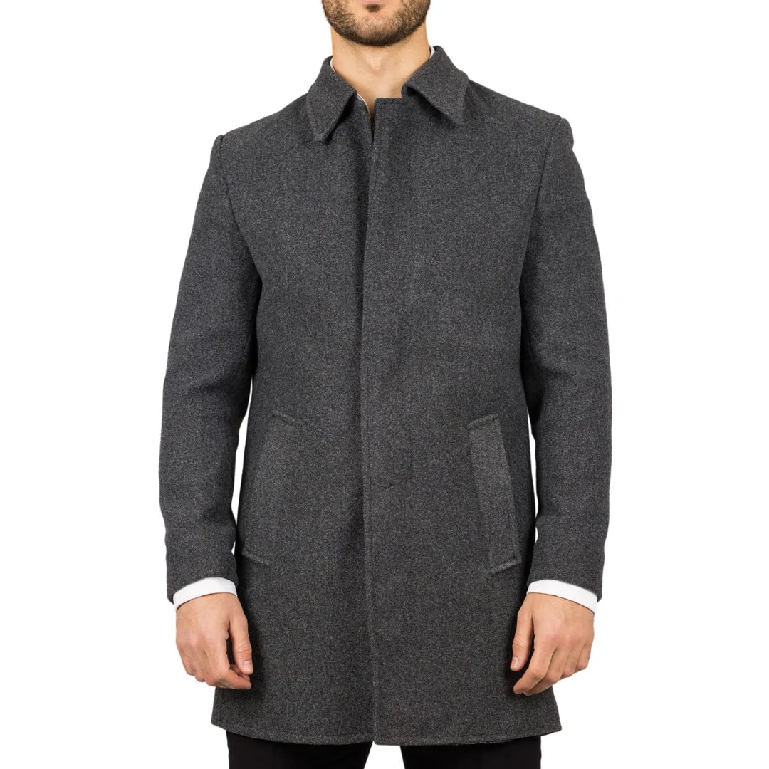 Men's Classic Collar Wool Blend Overcoat Modern Men's Geometric