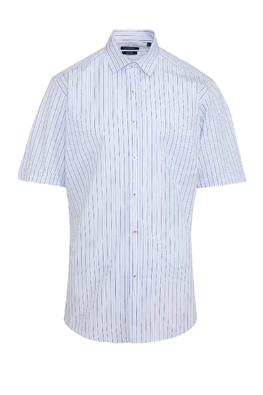 Classic Fit Short Sleeve Striped Cotton Dress Shirt, Blue C Cool Men's Skate