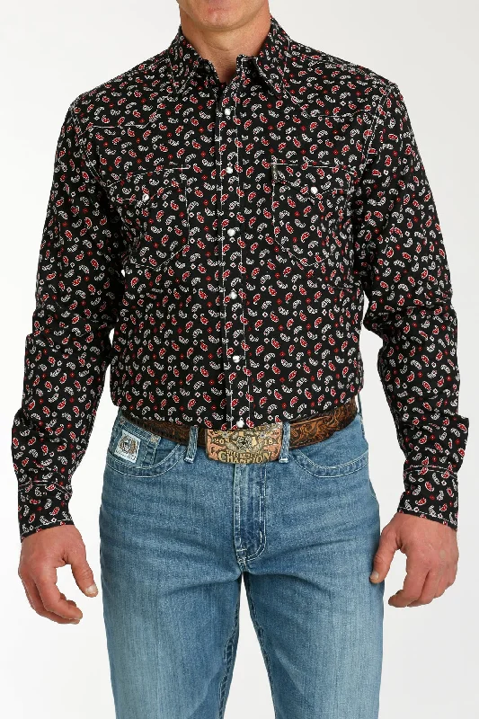 Cinch Men's Modern Fit Black Paisley Print Shirt Athletic Men's High