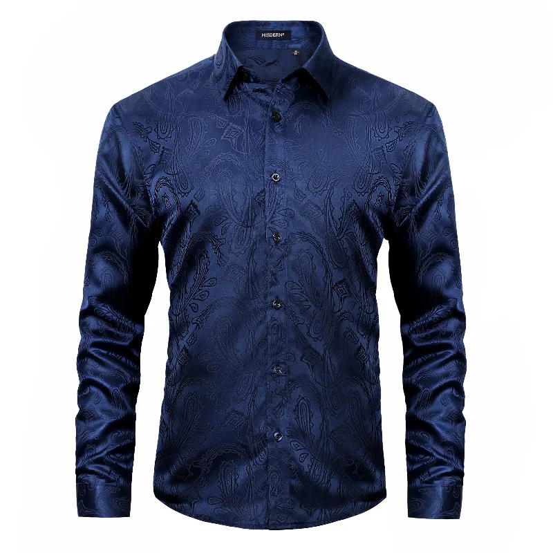 Men's Long Sleeve Shirt With Printing - NAVY BLUE Traditional Men's Wool