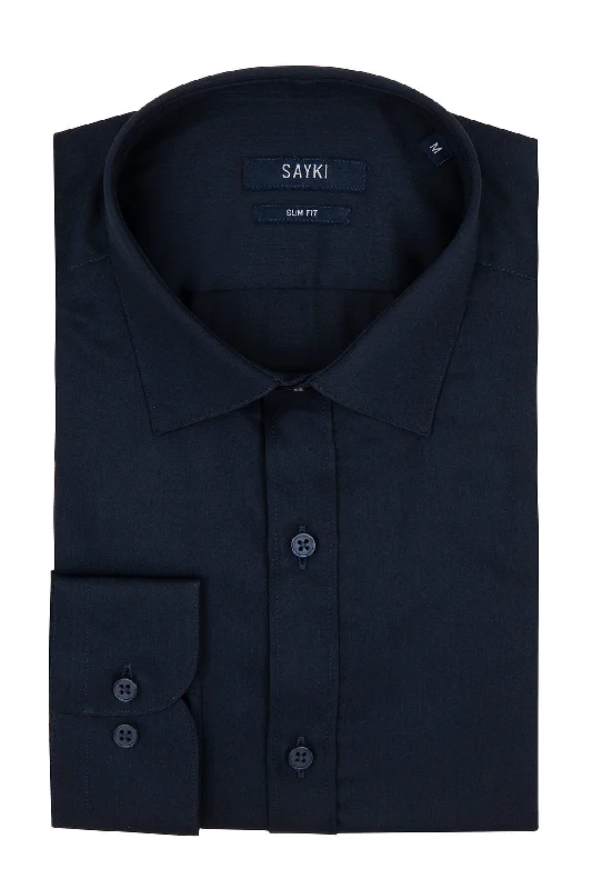 Slim Fit 100% Cotton Navy Dress Shirt Dynamic Men's Moto