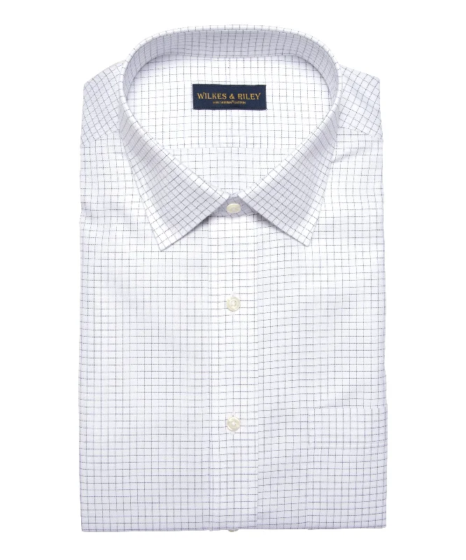 Tailored Fit Grey Twill Check Spread Collar Supima® Cotton Non-Iron Dress Shirt Edgy Men's Punk