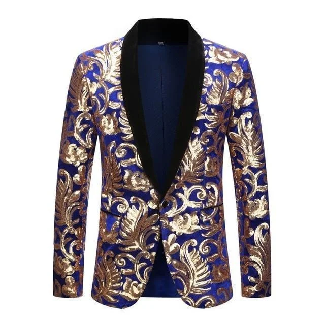 Men Blazer - Floral Sequin Party Blazer Elegant Men's Formal 