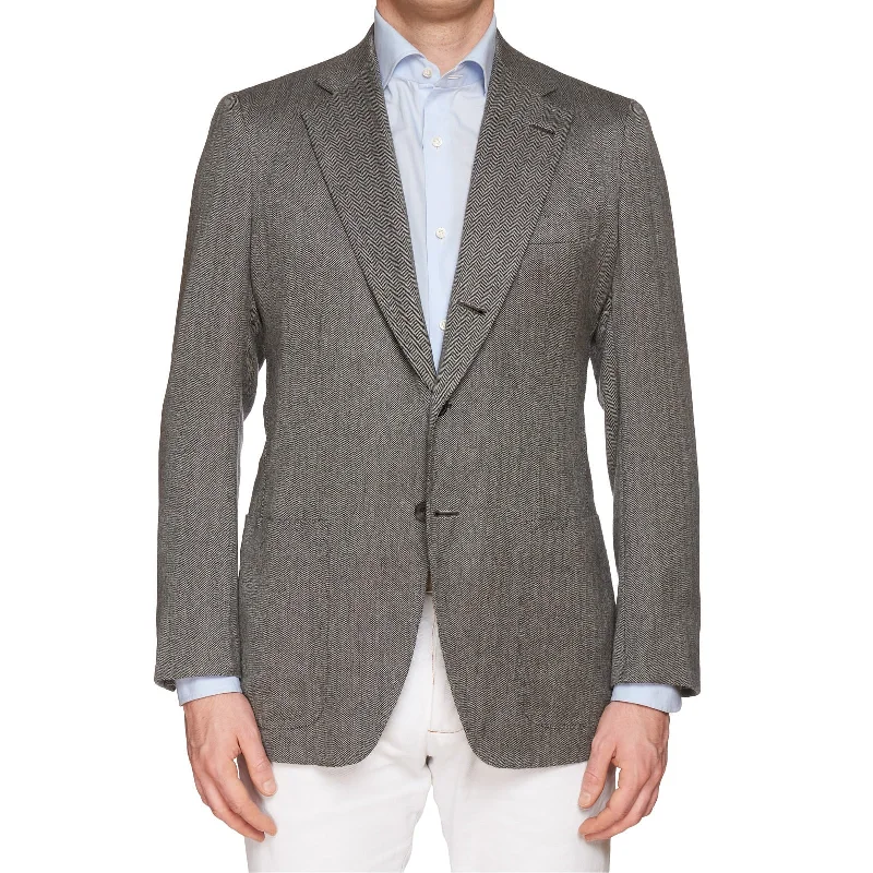 RUBINACCI LH Handmade Bespoke Gray Herringbone Cashmere Jacket EU 50 NEW US 40 Luxurious Men's High