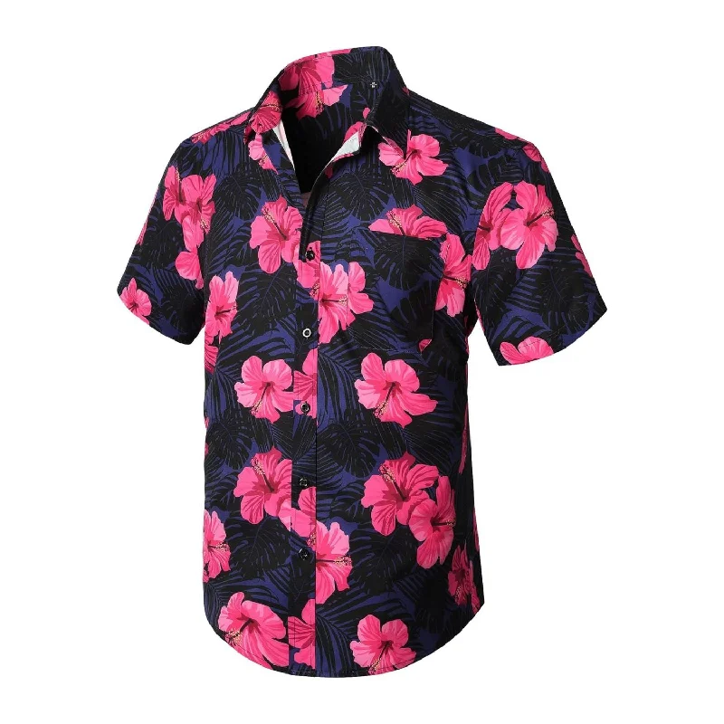 Funky Hawaiian Shirts with Pocket - A-A PINK/NAVY BLUE Organic