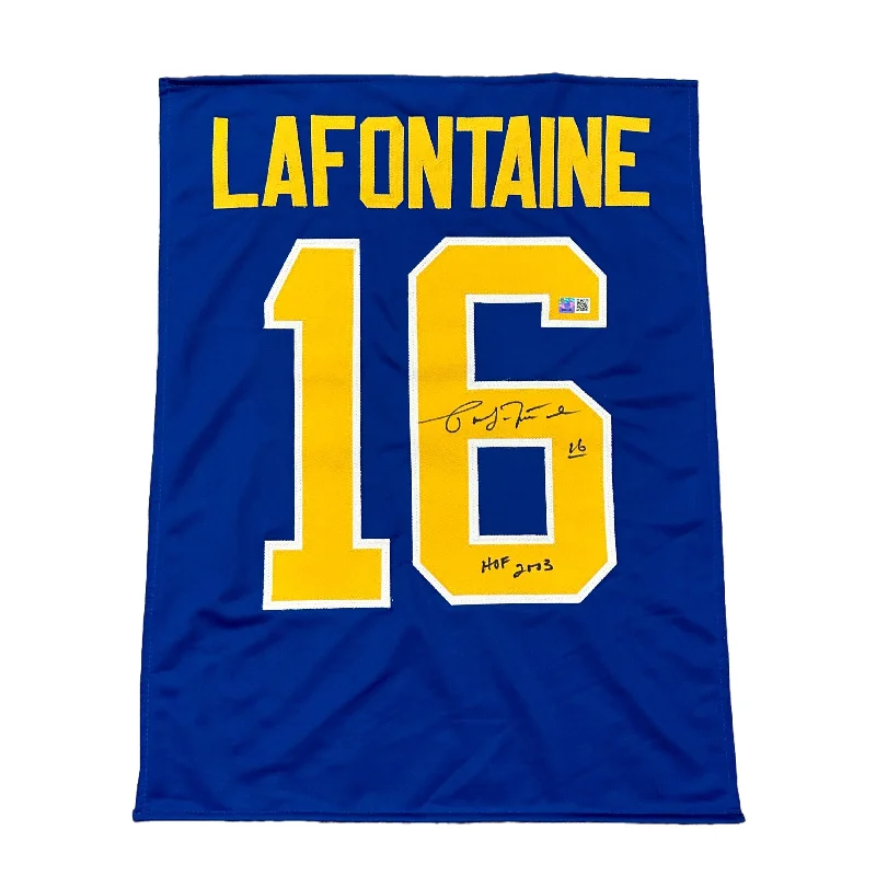 Pat LaFontaine Signed Custom Blue Jersey Panel with HOF 2003 Artistic Men's Avant