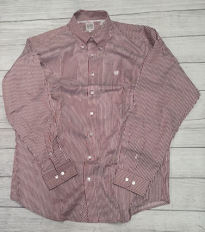 Cinch Men's Tencel Burgundy Stripe Button Down Shirt Modern Men's Geometric