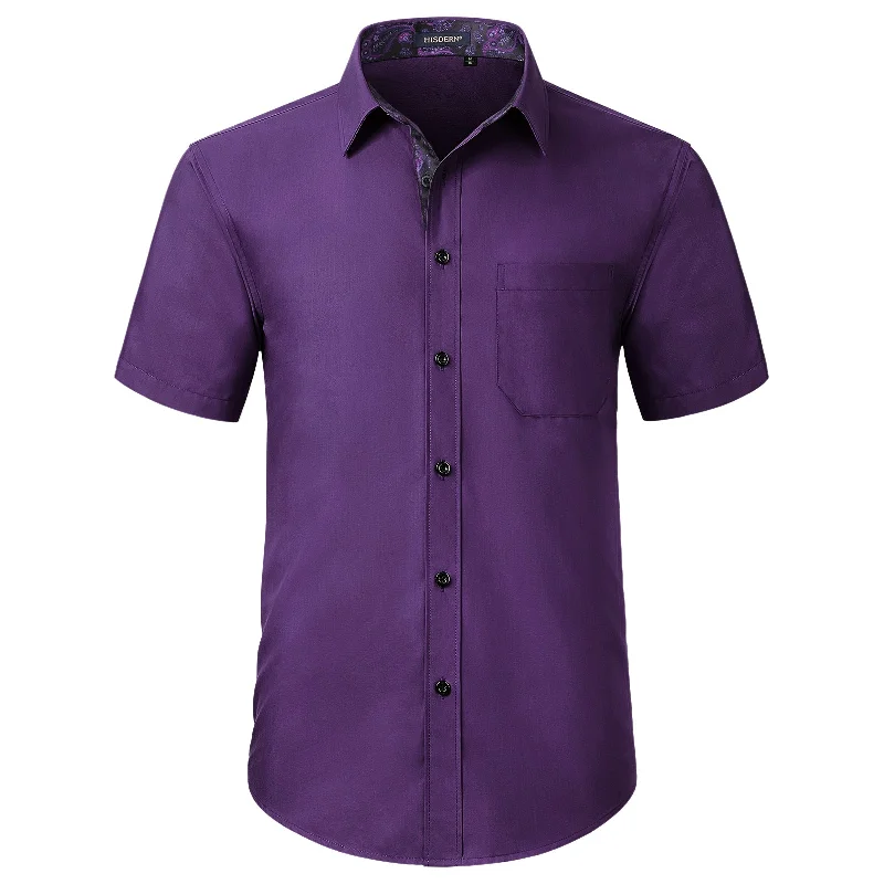 Men's Short Sleeve Shirt with Pocket - 016-PURPLE Cozy Men's Winter