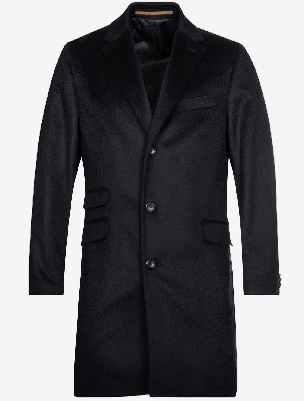 Ray Cashmere Overcoat Navy Laid