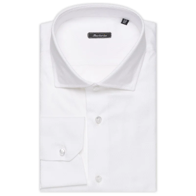 SARTORIO by KITON White Jacquard Herringbone Cotton Dress Shirt NEW Slim Fit Trendy Men's Bucket