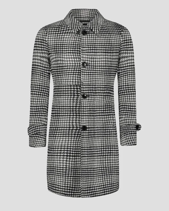 SG Car Coat – Black White + Houndstooth Sleek Men's Metallic