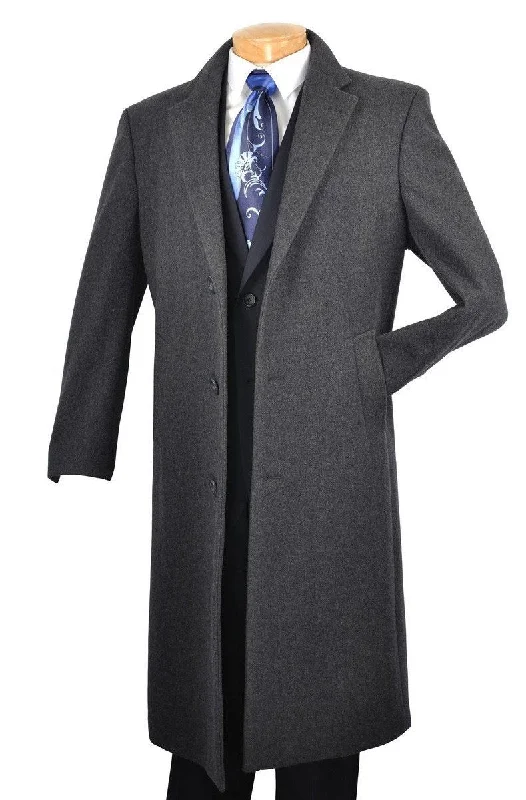 Milan Collection - Wool and Cashmere Regular Fit Dress Top Coat 48" Long in Charcoal Confident Men's Power