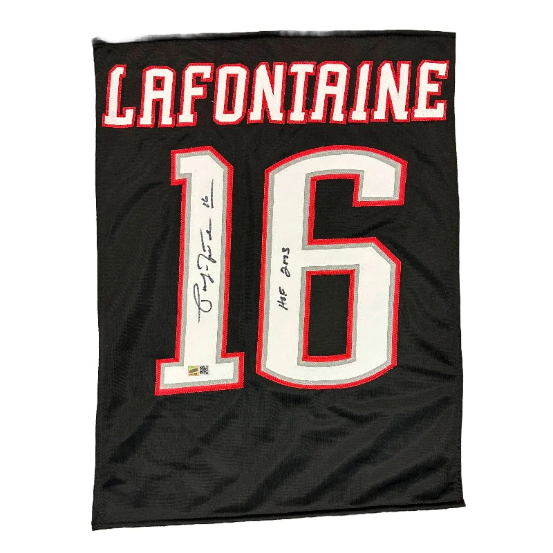 Pat LaFontaine Signed Custom Black Jersey Panel with HOF 2003 Traditional Men's Wool