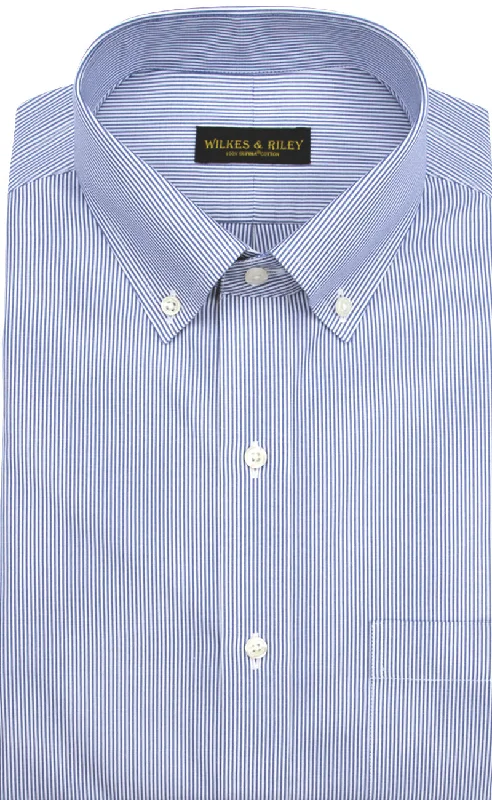 Classic Fit Blue Fine Line Button-Down Collar Supima® Cotton Non-Iron Pinpoint Oxford Dress Shirt Street