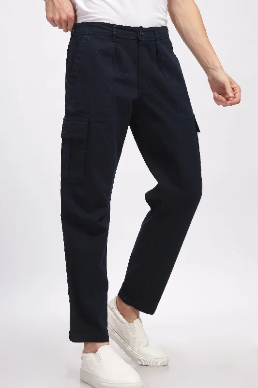 Navy Relaxed Fit Cargo Pants Sleek Men's Metallic