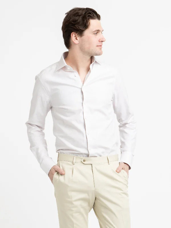 White Twill Stretch Shirt Casual Men's Loose