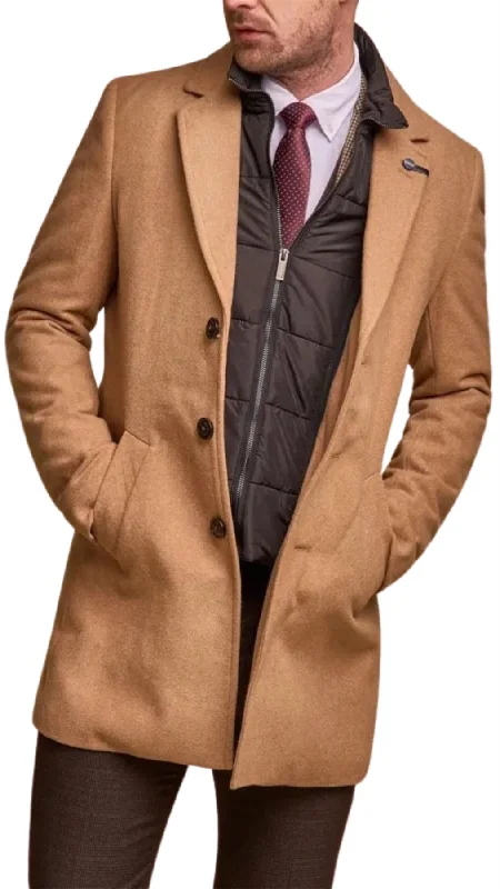 Men's Camel Overcoat Wool Blend Classic Trench Coat Winter Jacket Sophisticated Men's French