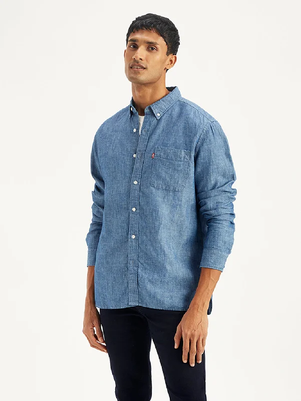 Men's Solid Regular Fit Denim Shirt Street