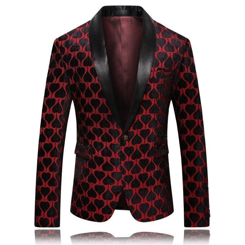 Men Blazer - Red Lapel Collar Tuxedo Blazer Modern Men's Tech