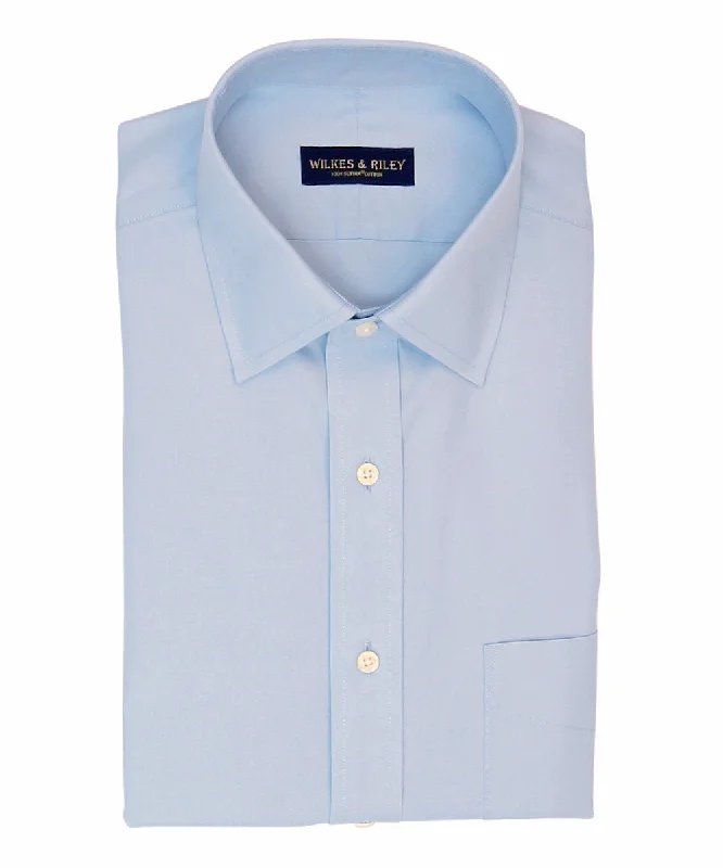 Tailored Fit Light Blue Solid Spread Collar Supima® Cotton Non-Iron Pinpoint Oxford Dress Shirt Classic Men's Pin