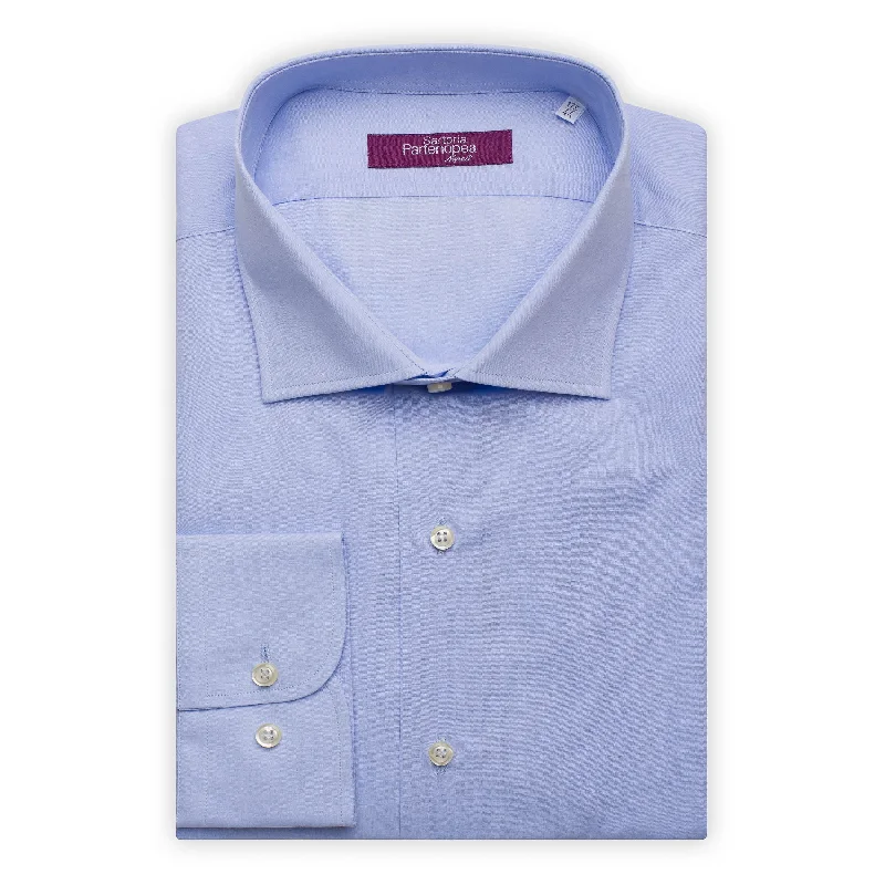 SARTORIA PARTENOPEA Blue Cotton Broadcloth Standard Cuff Dress Shirt NEW Relaxed Men's Beach