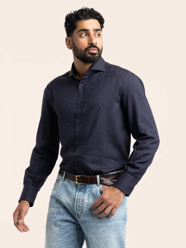 Navy Cotton-Blend Dress Shirt Cool Men's Skate