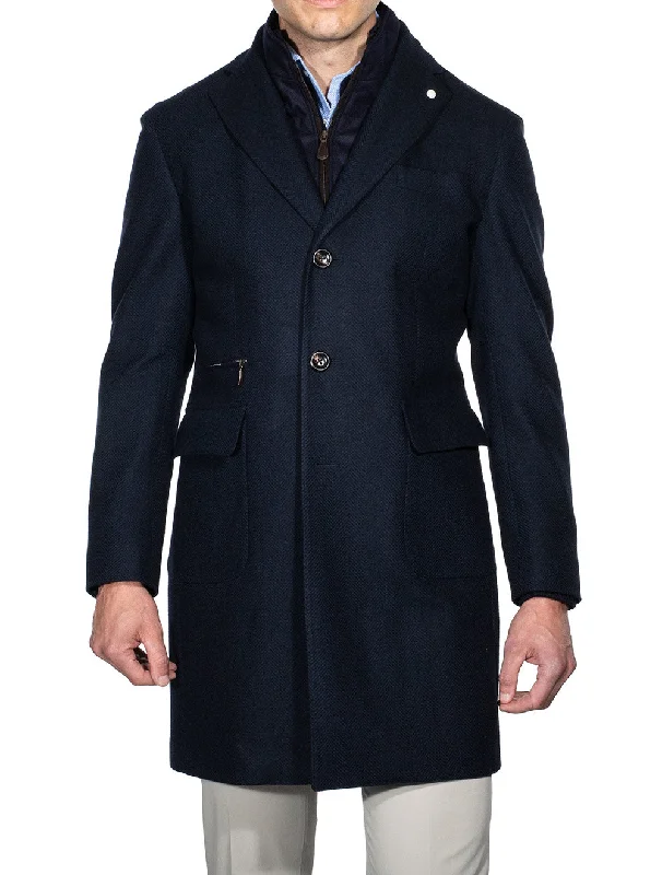 Herringbone Overcoat With Insert Navy Minimalist Men's Casual 