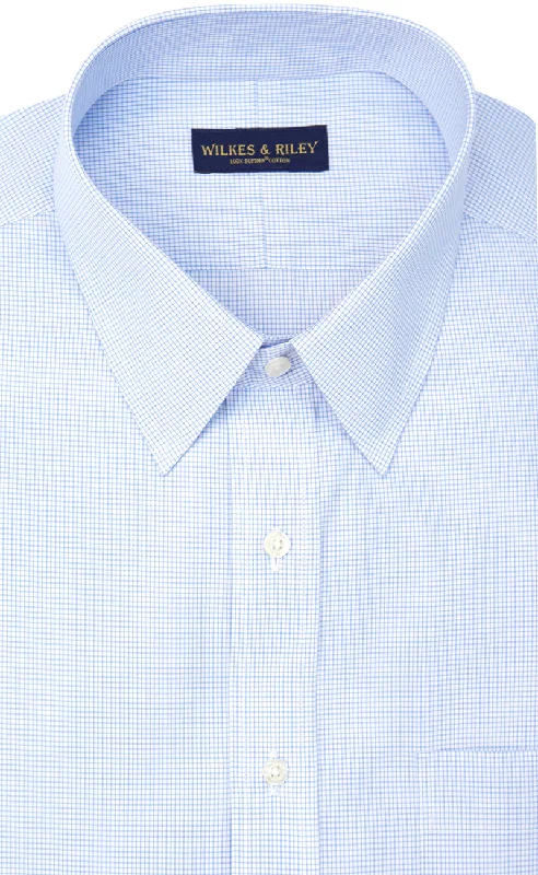 Tailored Fit Blue Mini Check Point Collar  Supima® Cotton Non-Iron Broadcloth Tough Men's Military