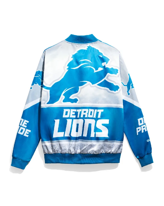 Detroit Lions Logo Fanimation Satin Jacket Preppy Men's College