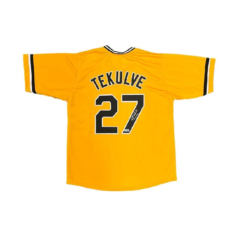 Kent Tekulve Signed Custom Gold Baseball Jersey with "79 WSC" Casual Men's Japanese 