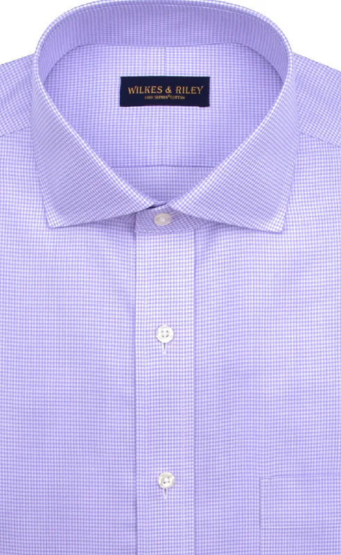 Slim Fit Purple Houndstooth English Spread Collar Supima® Cotton Non-Iron Twill Dress Shirt Cool Men's Distressed