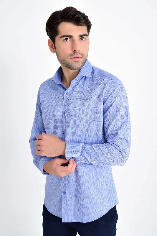 Slim Fit 100% Cotton Light Navy Dress Shirt Sporty Men's Athleisure 