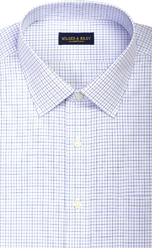 Classic Fit Blue / Navy Check Spread Collar  Supima® Cotton Non-Iron Broadcloth Dress Shirt Refined Men's Velvet