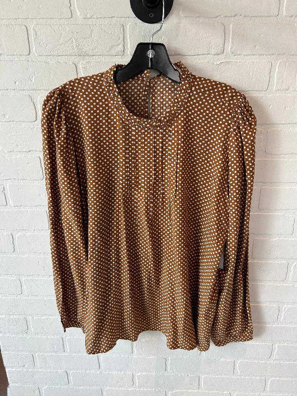 Top Long Sleeve By Loft In Brown & Cream, Size: M Tailored