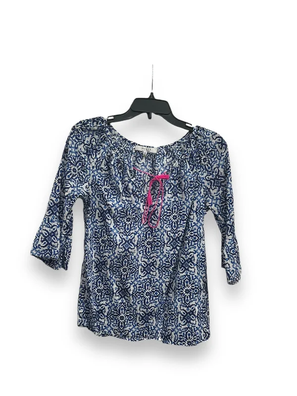 Top 3/4 Sleeve By Milly In Blue & White, Size: Xs Street