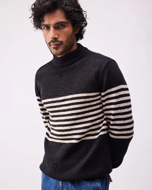 Stripefront Sweater - Black & Oatmeal Stripes Dynamic Men's High