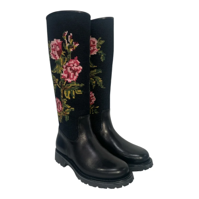 SAINT LAURENT/Long Boots/EU 38/Floral Pattern/Wool/BLK/Wool Floral Boots Traditional Men's Country