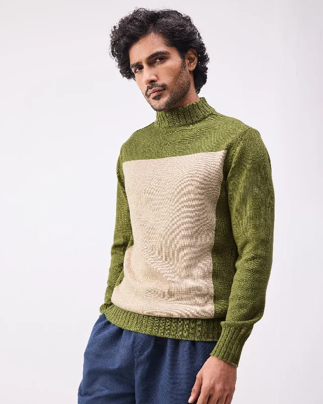 Boxed Sweater - Olive & Oatmeal Sleek Men's Metallic