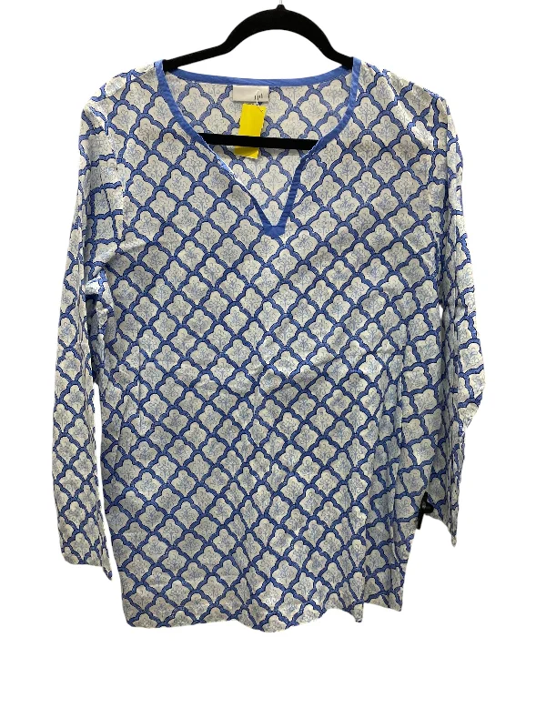 Top Long Sleeve By J. Jill In Blue & White, Size: Lp Traditional Men's Country