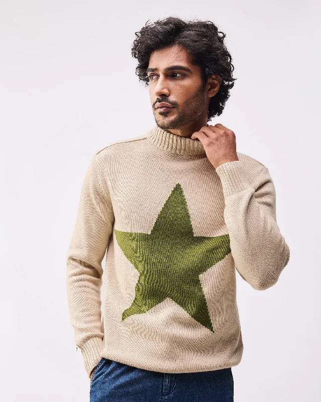 Star Sweater - Oatmeal Edgy Men's Punk