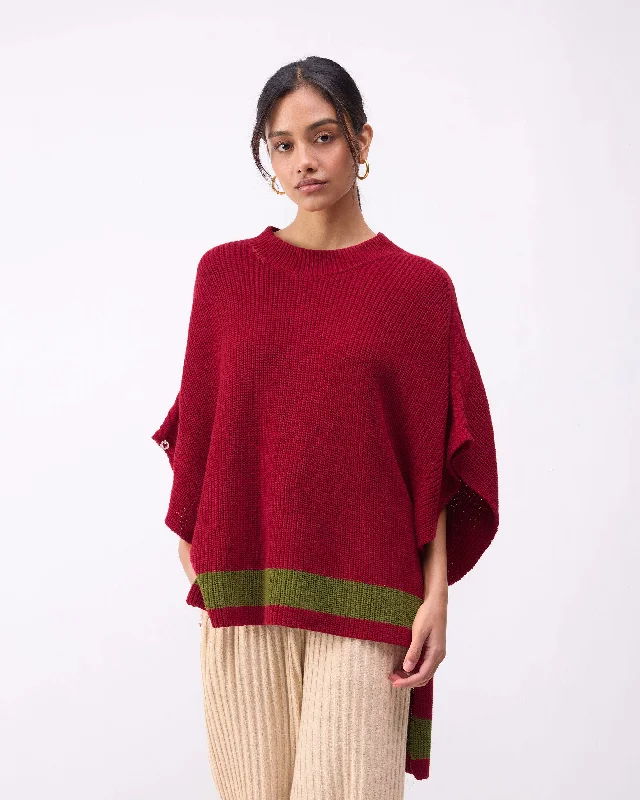 Dream High-low Hem Sweater - Red & Green Stripes Streetwear Style