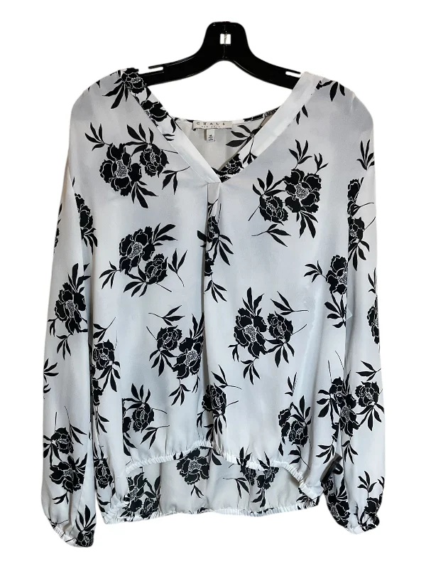 Top Long Sleeve By Chaus In Black & White, Size: M Monochromatic Office Style