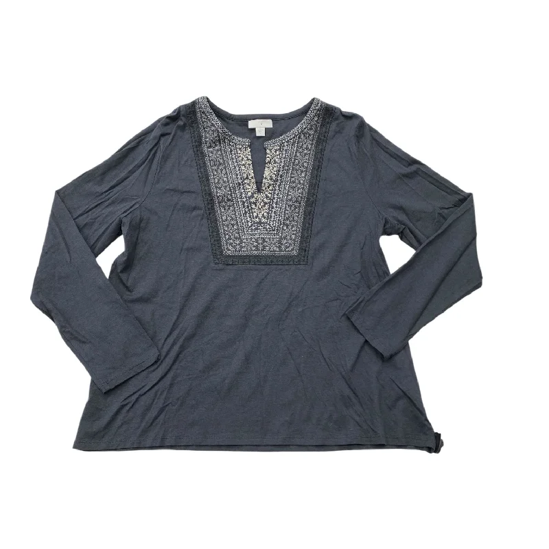 Top Long Sleeve By J. Jill In Grey & White, Size: L Modern Men's 